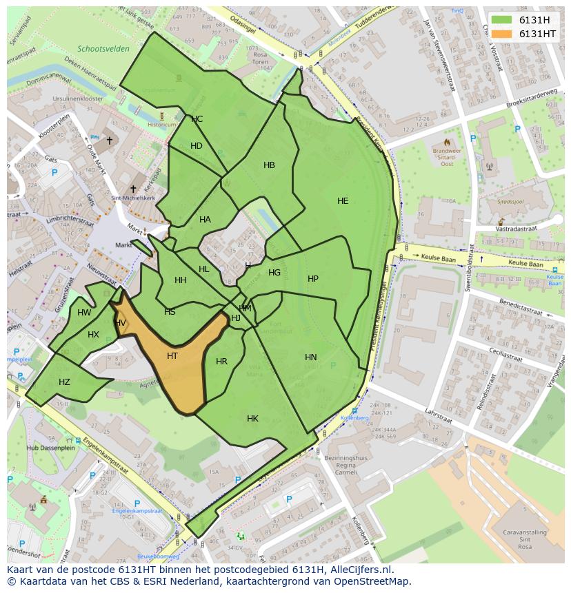 Afbeelding van het postcodegebied 6131 HT op de kaart.