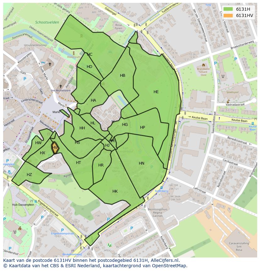 Afbeelding van het postcodegebied 6131 HV op de kaart.