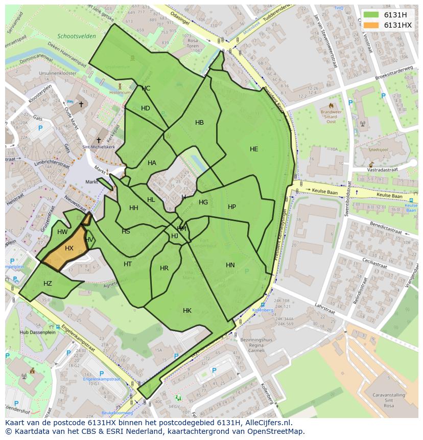 Afbeelding van het postcodegebied 6131 HX op de kaart.