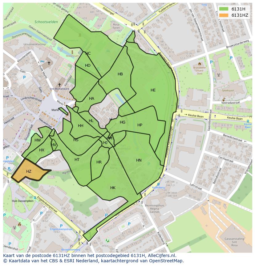 Afbeelding van het postcodegebied 6131 HZ op de kaart.