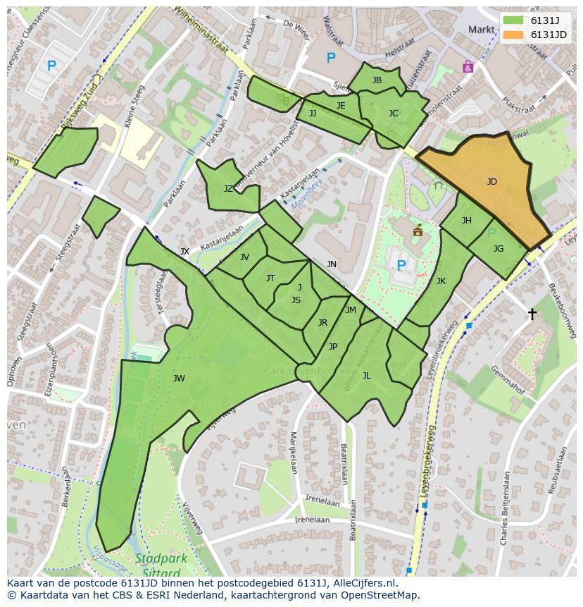Afbeelding van het postcodegebied 6131 JD op de kaart.
