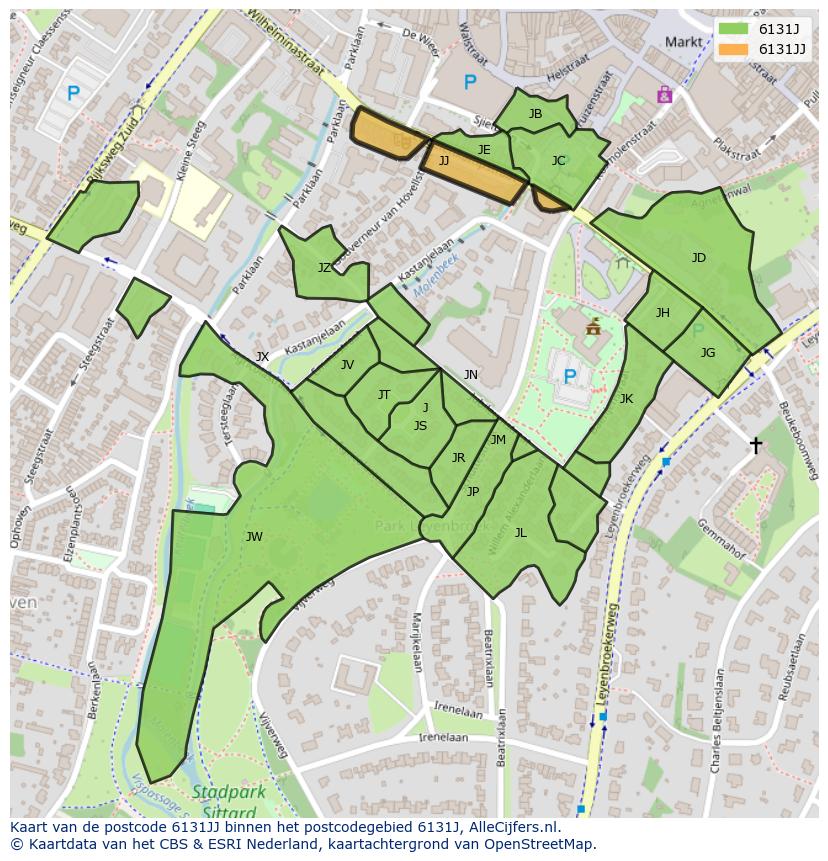 Afbeelding van het postcodegebied 6131 JJ op de kaart.