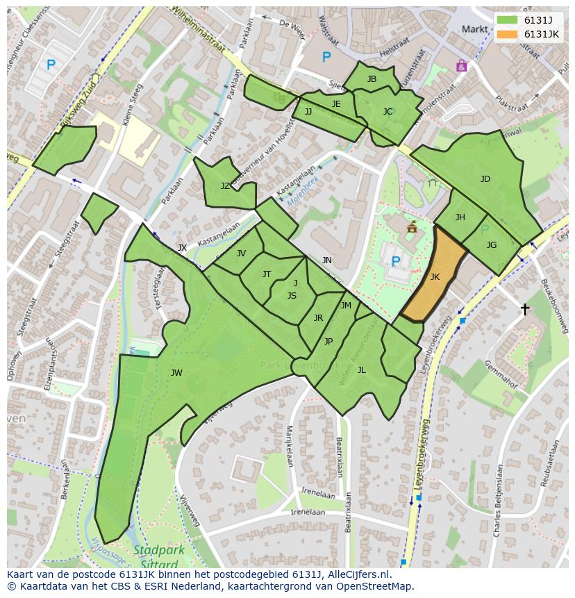 Afbeelding van het postcodegebied 6131 JK op de kaart.