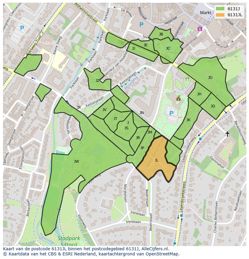 Afbeelding van het postcodegebied 6131 JL op de kaart.