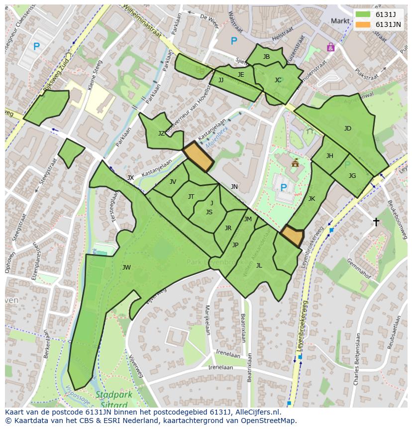 Afbeelding van het postcodegebied 6131 JN op de kaart.