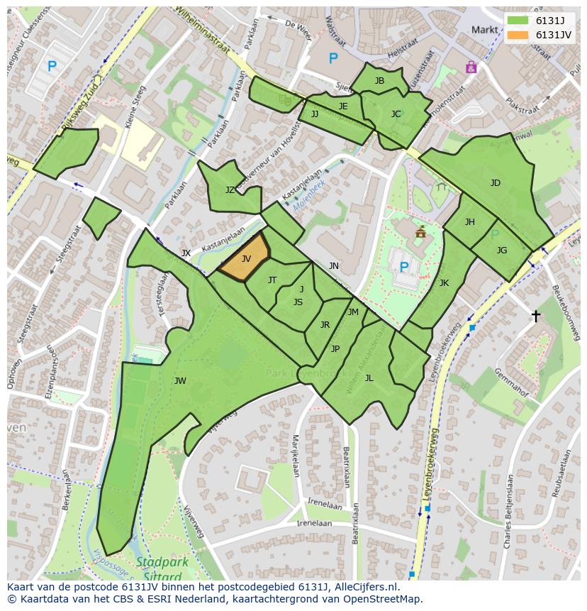 Afbeelding van het postcodegebied 6131 JV op de kaart.