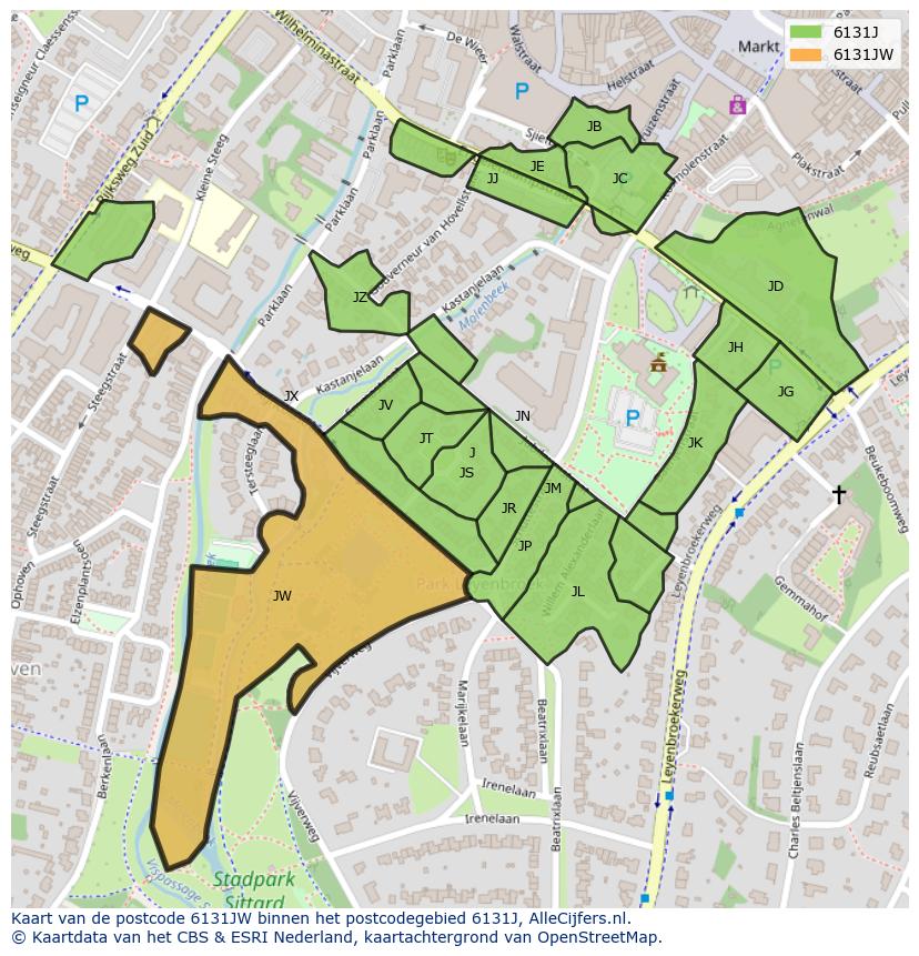 Afbeelding van het postcodegebied 6131 JW op de kaart.