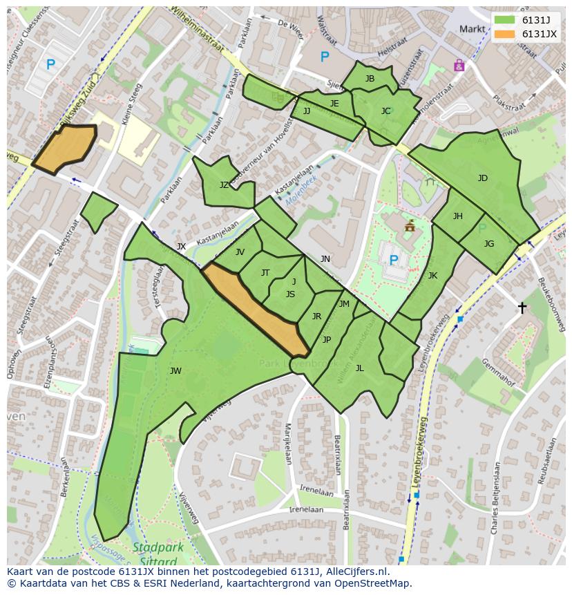 Afbeelding van het postcodegebied 6131 JX op de kaart.