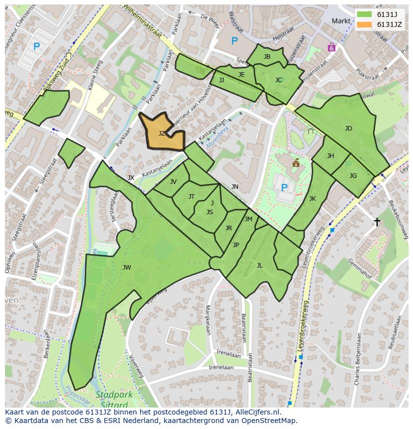 Afbeelding van het postcodegebied 6131 JZ op de kaart.