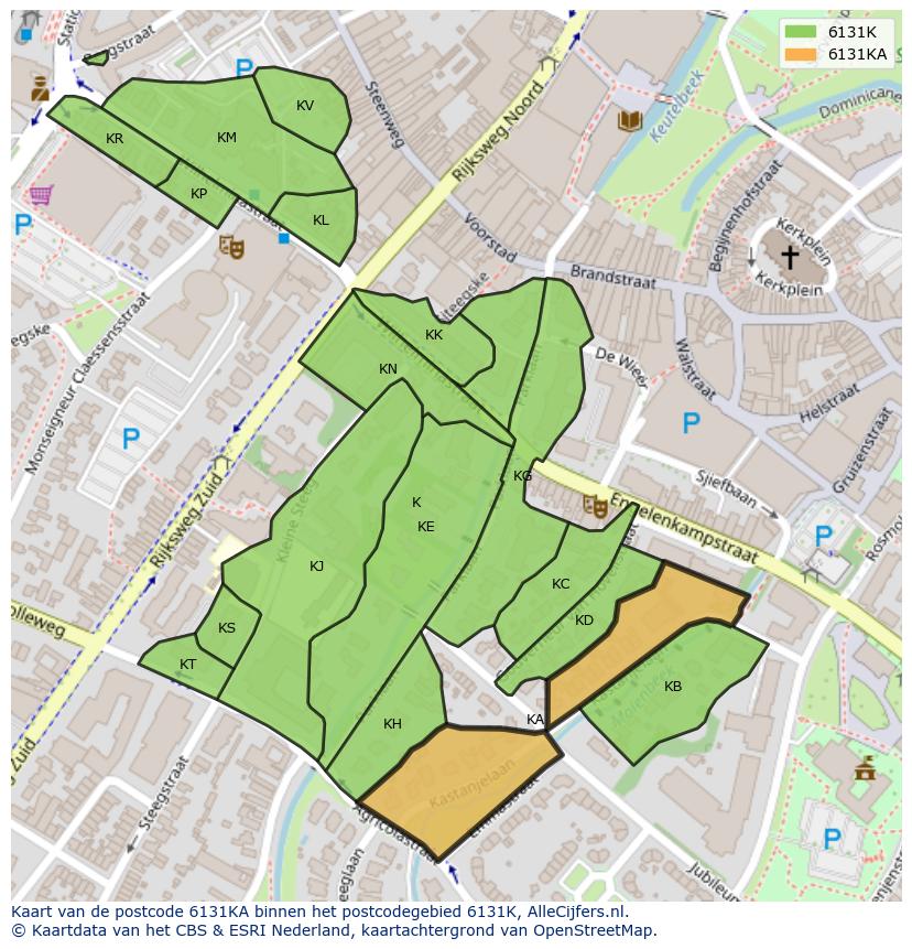 Afbeelding van het postcodegebied 6131 KA op de kaart.