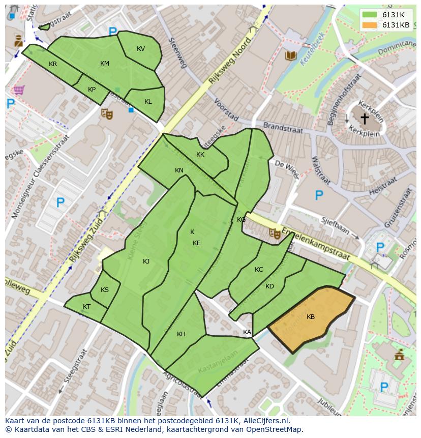 Afbeelding van het postcodegebied 6131 KB op de kaart.
