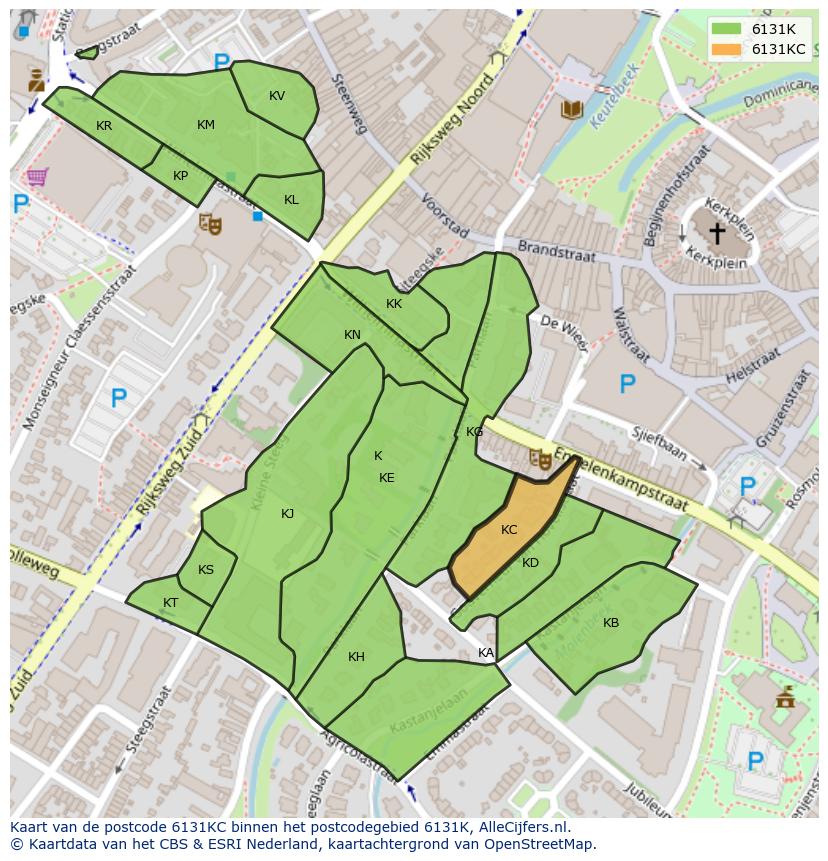 Afbeelding van het postcodegebied 6131 KC op de kaart.