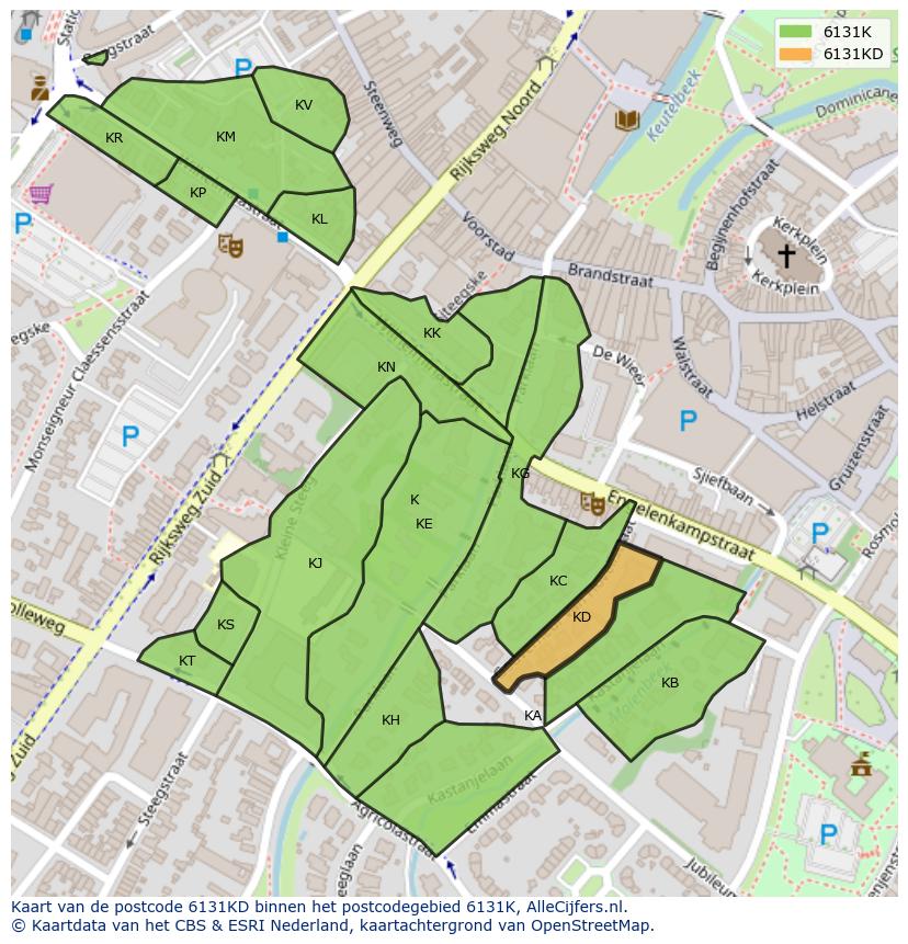 Afbeelding van het postcodegebied 6131 KD op de kaart.