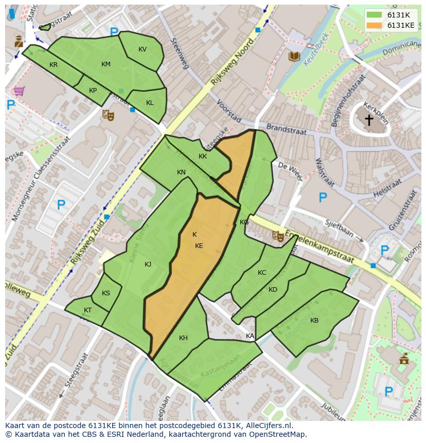 Afbeelding van het postcodegebied 6131 KE op de kaart.