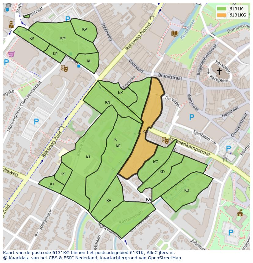 Afbeelding van het postcodegebied 6131 KG op de kaart.