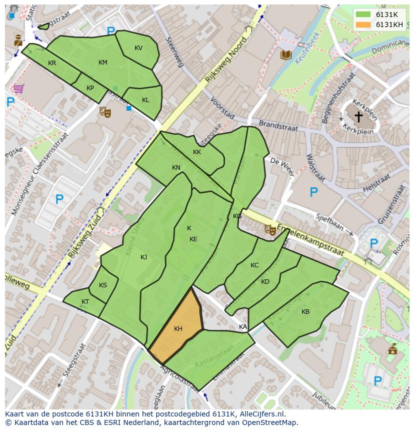 Afbeelding van het postcodegebied 6131 KH op de kaart.