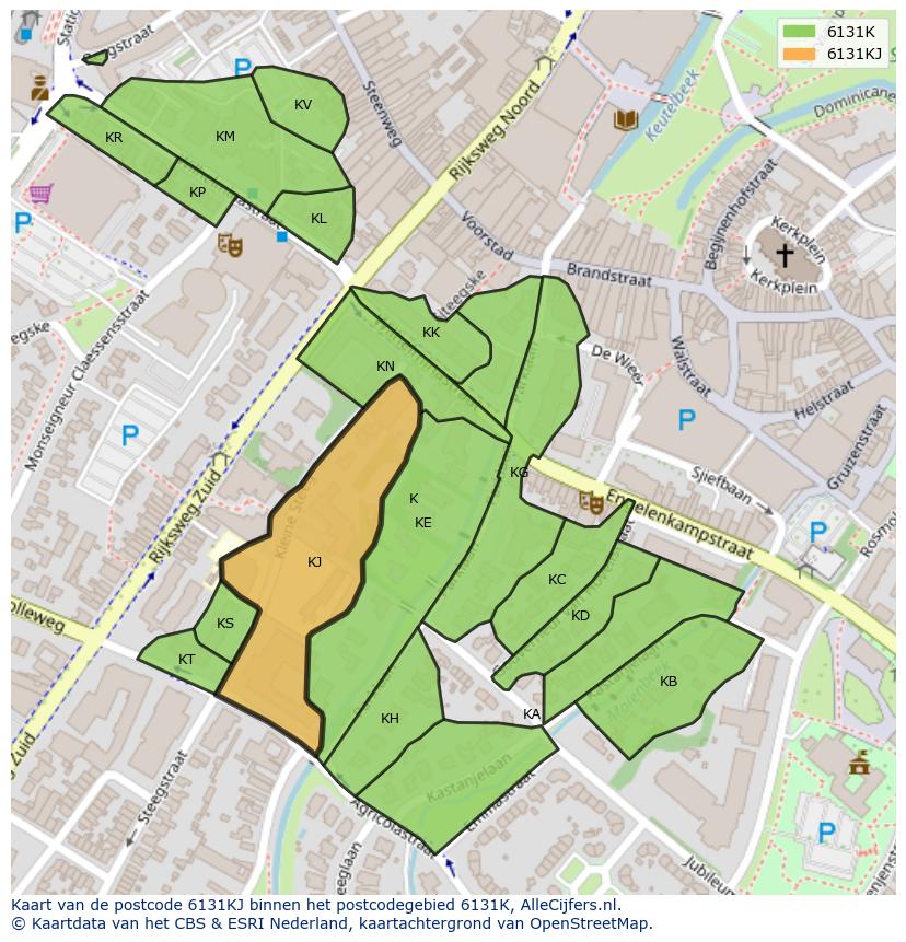 Afbeelding van het postcodegebied 6131 KJ op de kaart.