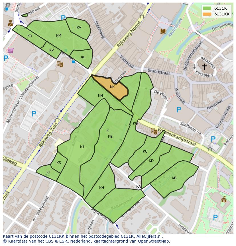 Afbeelding van het postcodegebied 6131 KK op de kaart.