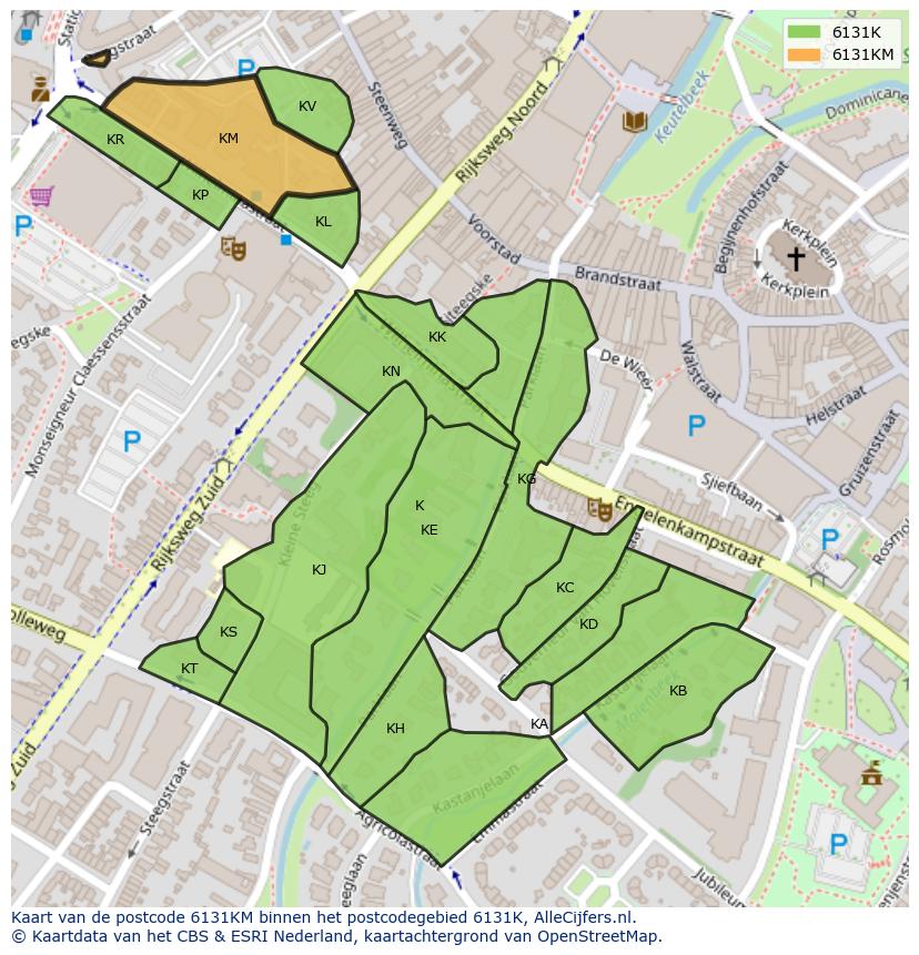 Afbeelding van het postcodegebied 6131 KM op de kaart.