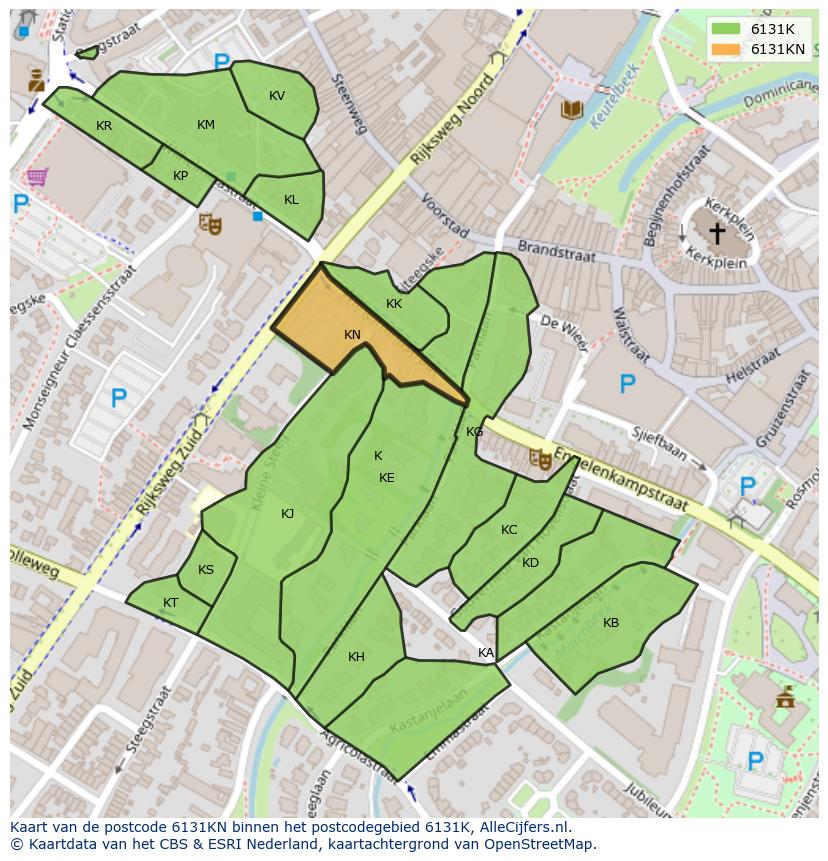 Afbeelding van het postcodegebied 6131 KN op de kaart.