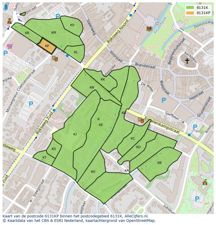 Afbeelding van het postcodegebied 6131 KP op de kaart.