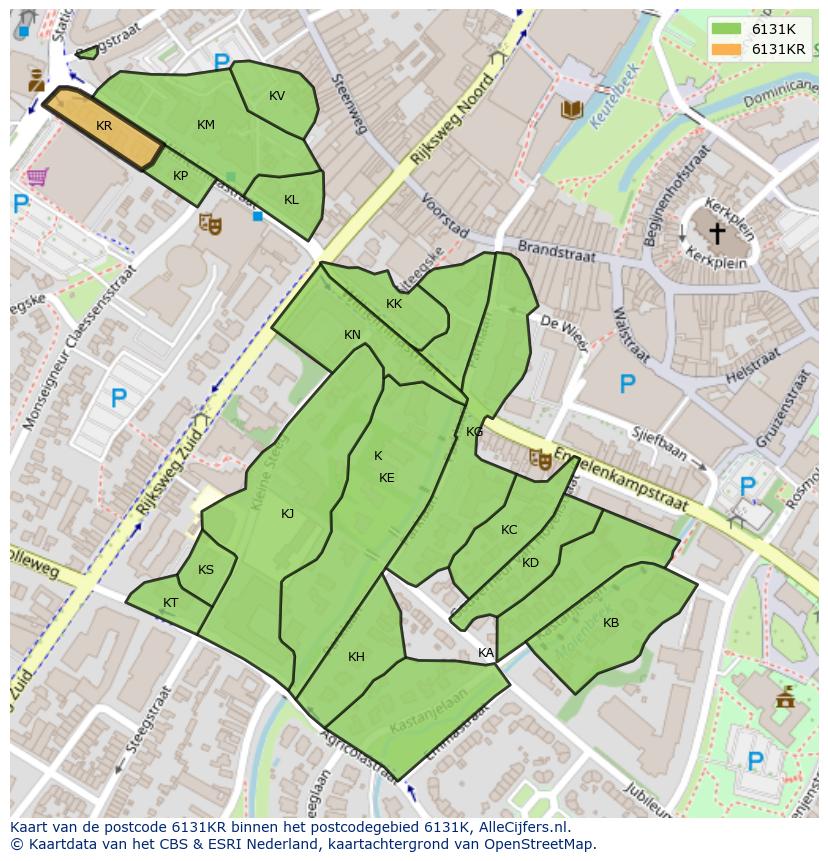 Afbeelding van het postcodegebied 6131 KR op de kaart.