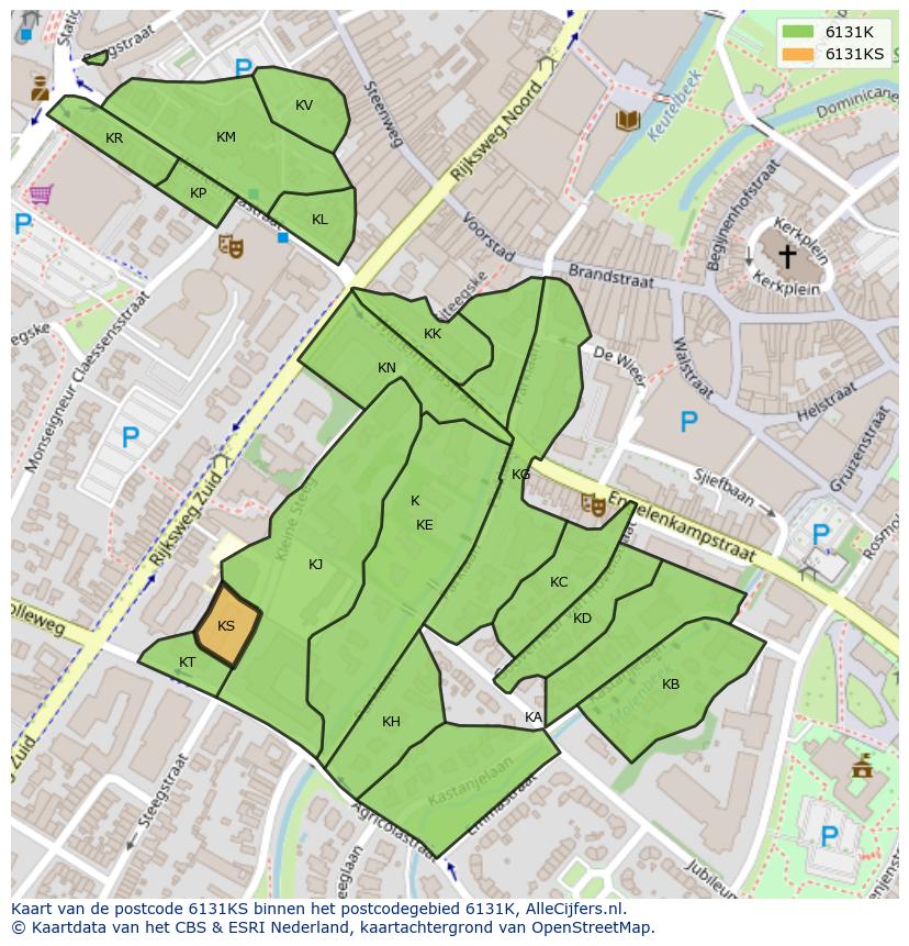 Afbeelding van het postcodegebied 6131 KS op de kaart.