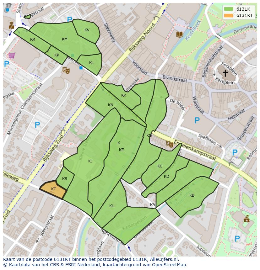Afbeelding van het postcodegebied 6131 KT op de kaart.