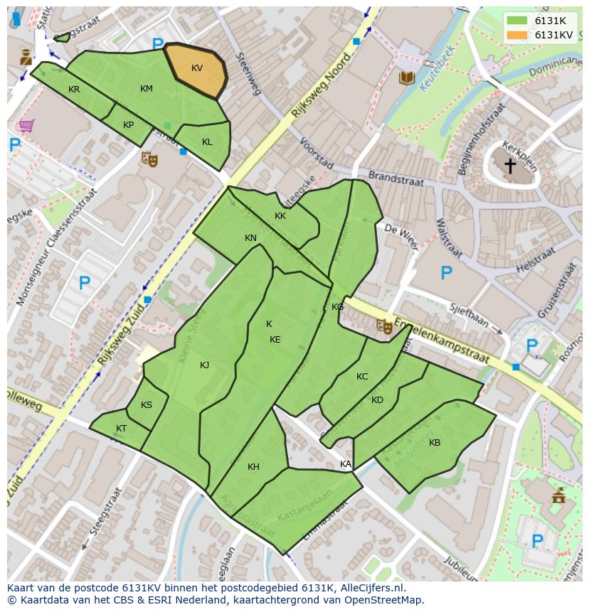 Afbeelding van het postcodegebied 6131 KV op de kaart.