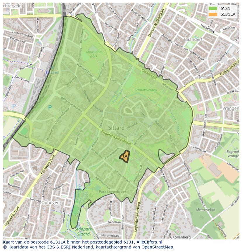 Afbeelding van het postcodegebied 6131 LA op de kaart.
