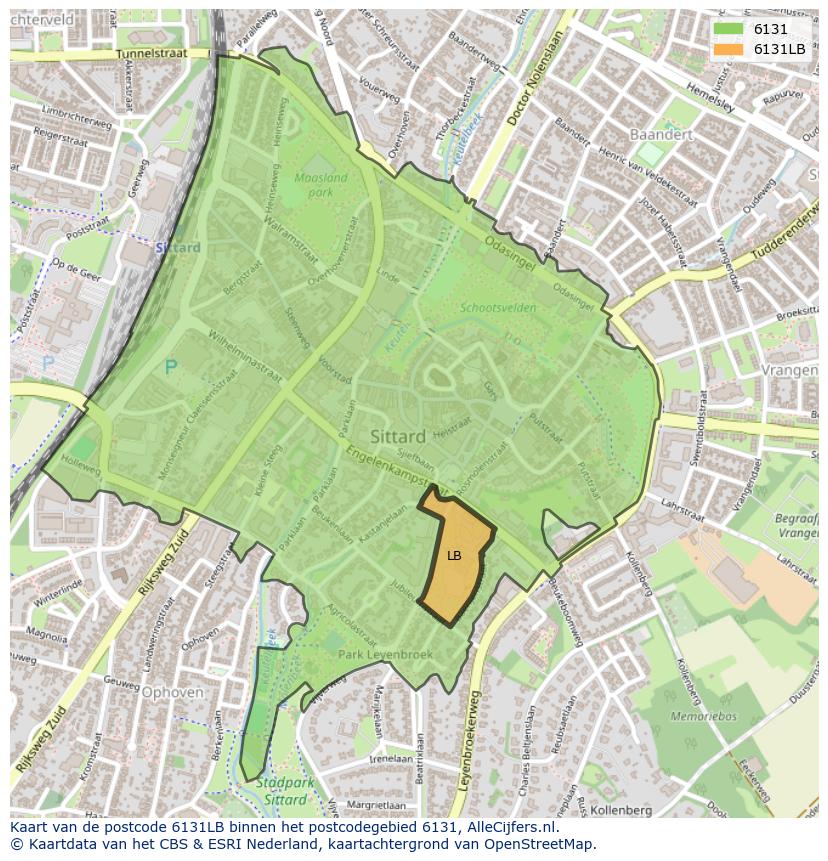 Afbeelding van het postcodegebied 6131 LB op de kaart.