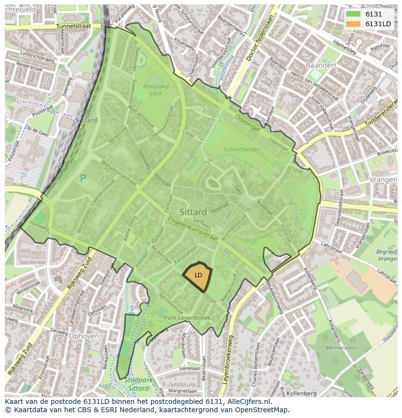 Afbeelding van het postcodegebied 6131 LD op de kaart.