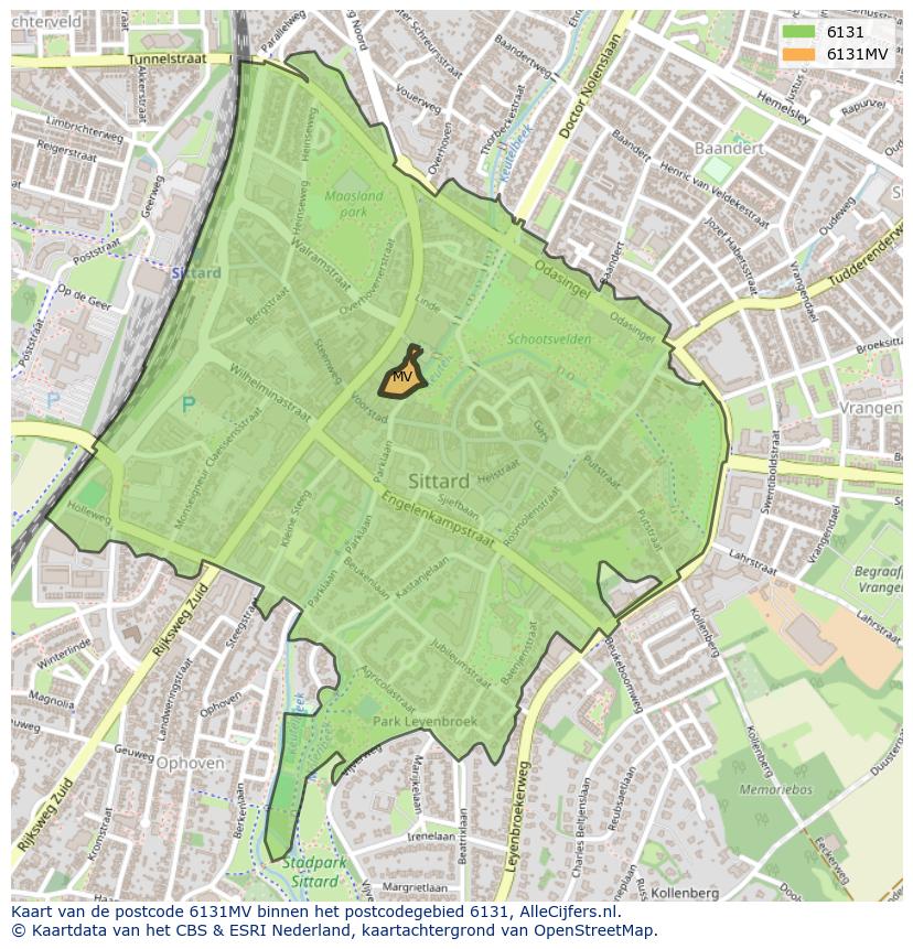 Afbeelding van het postcodegebied 6131 MV op de kaart.