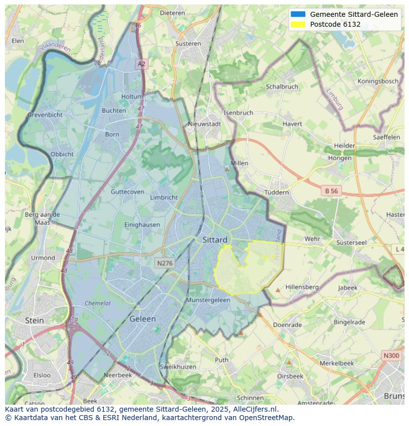 Afbeelding van het postcodegebied 6132 op de kaart.