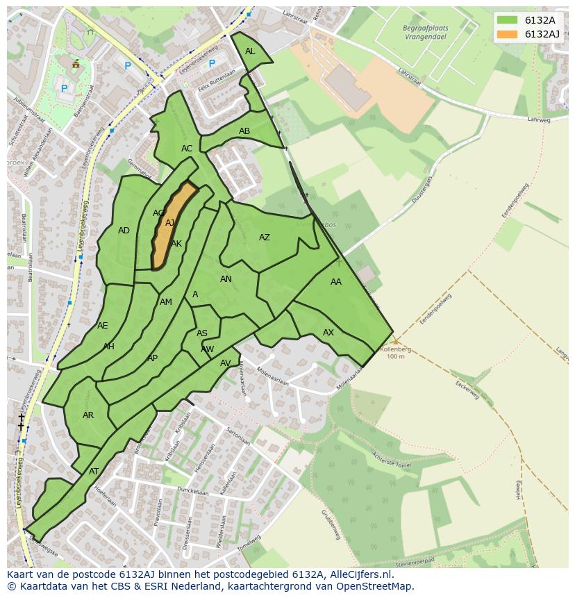 Afbeelding van het postcodegebied 6132 AJ op de kaart.