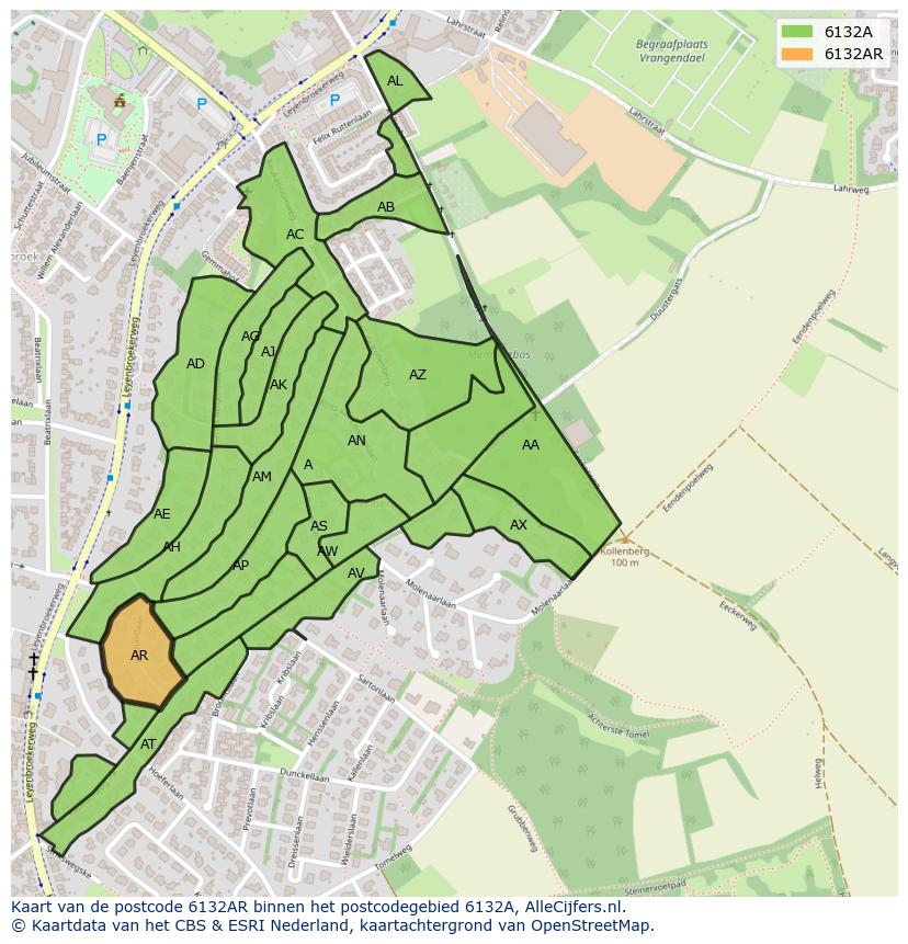 Afbeelding van het postcodegebied 6132 AR op de kaart.