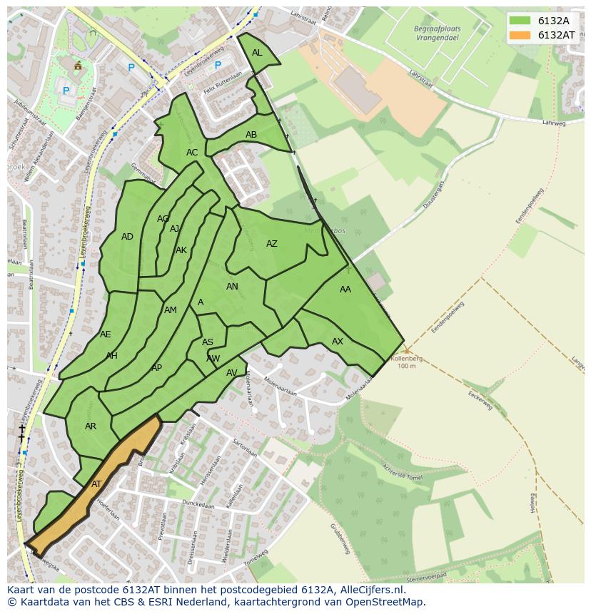 Afbeelding van het postcodegebied 6132 AT op de kaart.
