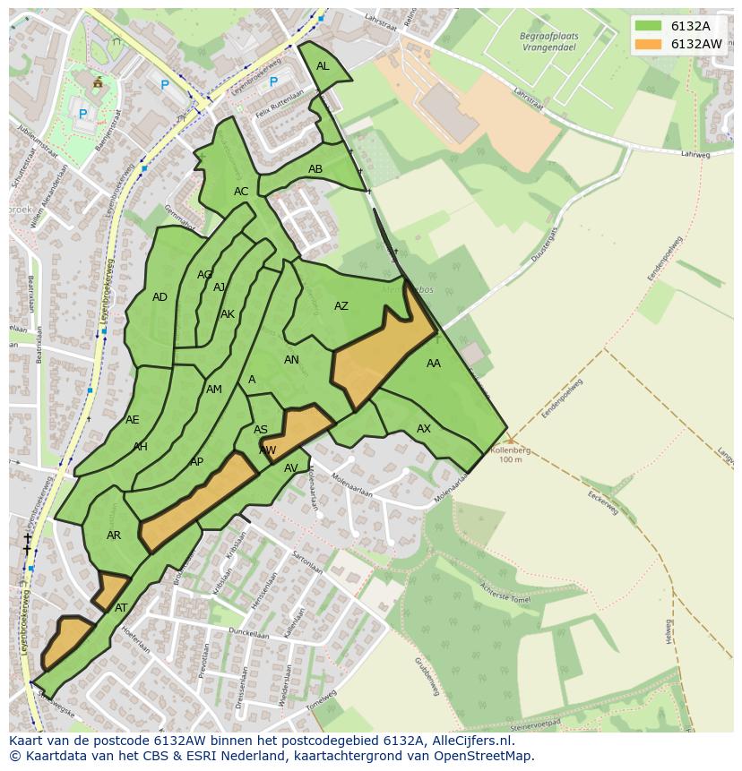Afbeelding van het postcodegebied 6132 AW op de kaart.