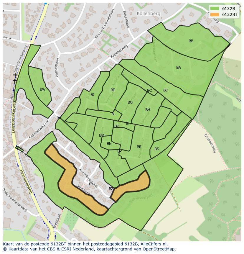 Afbeelding van het postcodegebied 6132 BT op de kaart.