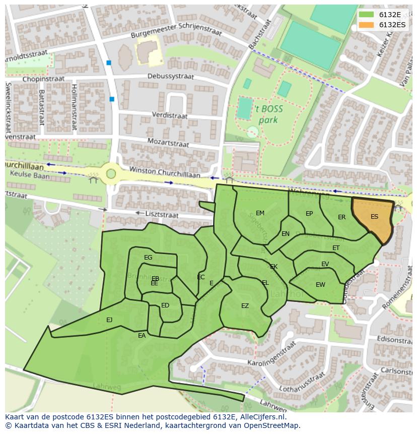Afbeelding van het postcodegebied 6132 ES op de kaart.