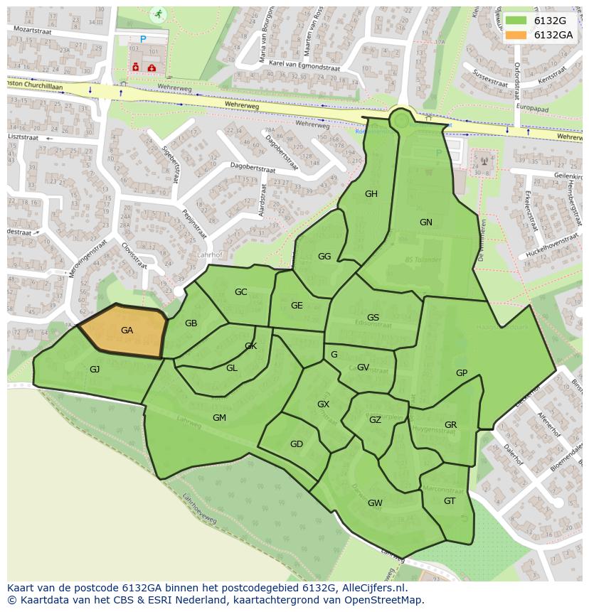 Afbeelding van het postcodegebied 6132 GA op de kaart.
