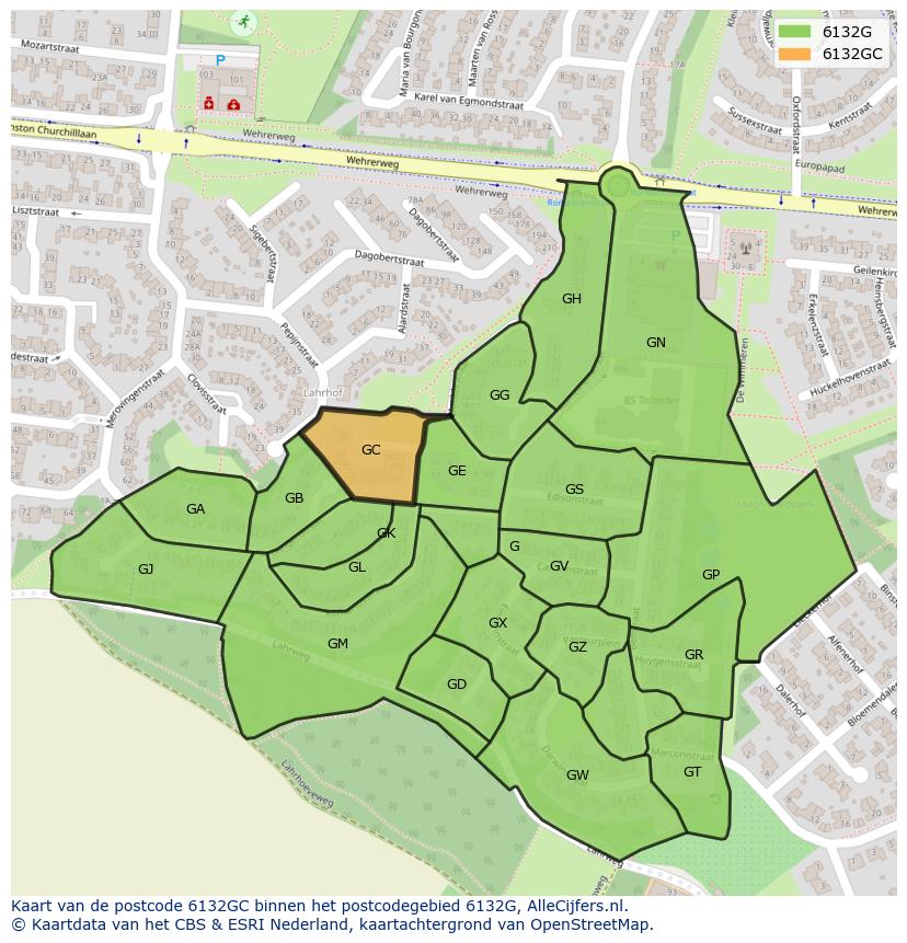 Afbeelding van het postcodegebied 6132 GC op de kaart.