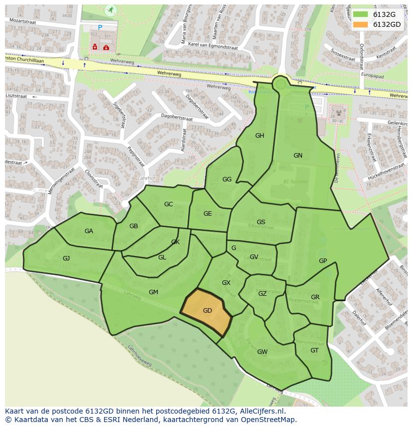 Afbeelding van het postcodegebied 6132 GD op de kaart.
