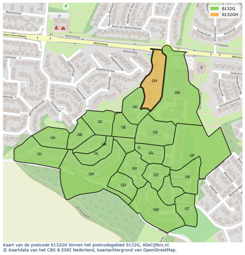Afbeelding van het postcodegebied 6132 GH op de kaart.