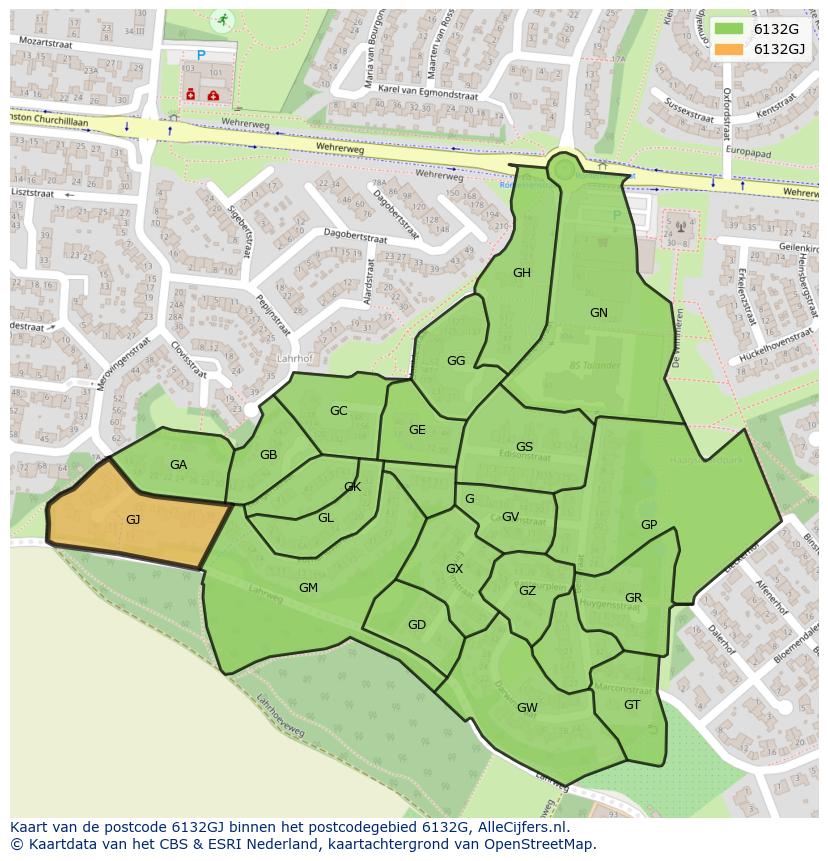 Afbeelding van het postcodegebied 6132 GJ op de kaart.
