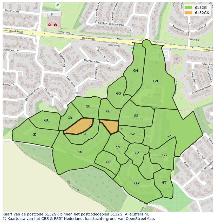 Afbeelding van het postcodegebied 6132 GK op de kaart.