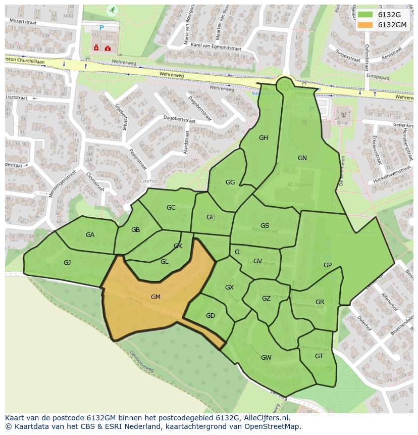Afbeelding van het postcodegebied 6132 GM op de kaart.