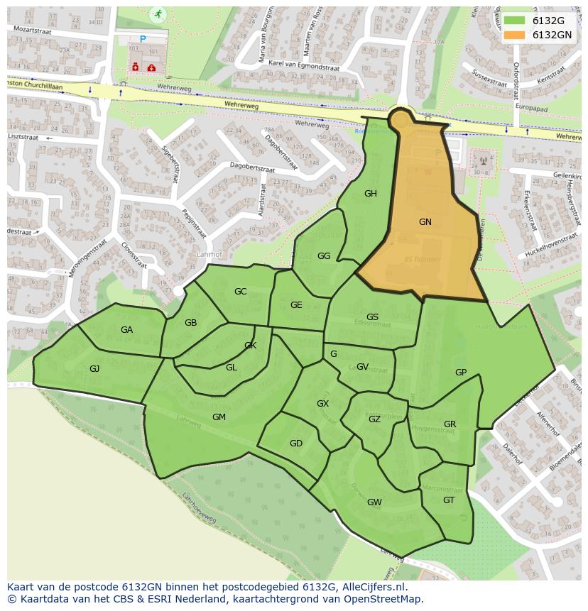 Afbeelding van het postcodegebied 6132 GN op de kaart.