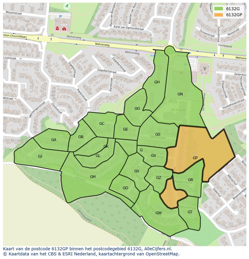 Afbeelding van het postcodegebied 6132 GP op de kaart.