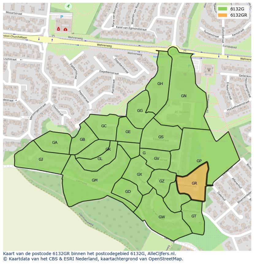 Afbeelding van het postcodegebied 6132 GR op de kaart.